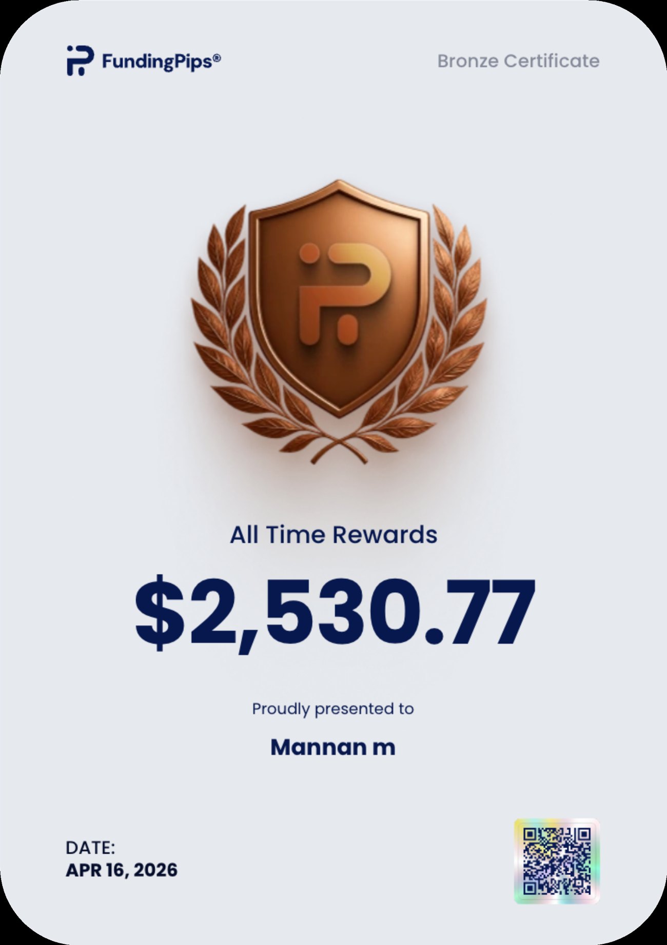 FundingPips payout — $2,530 — Mannan Mujawar